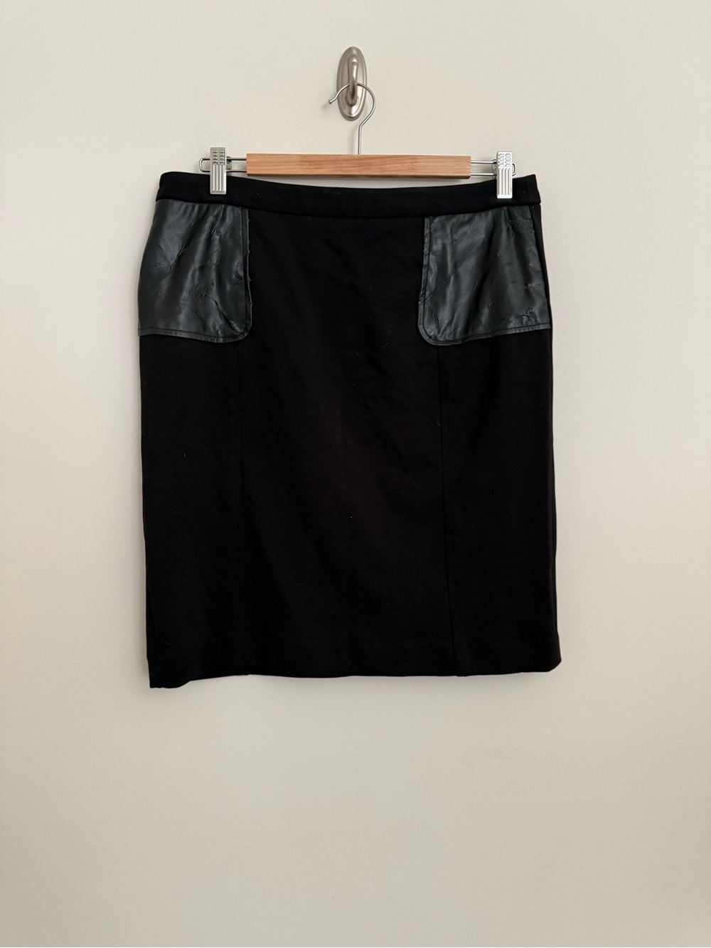 Calvin Klein Black Career Pencil Skirt Leather Detail Women’s Size 10